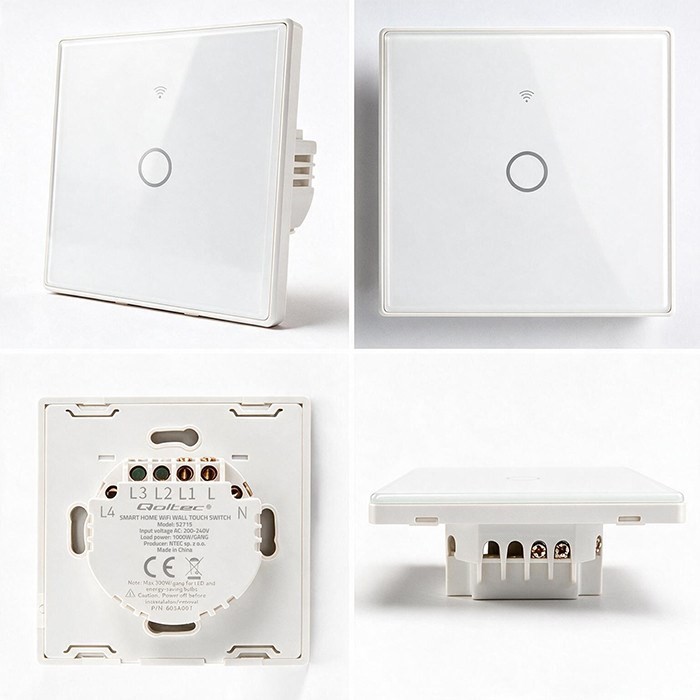 QOLTEC WŁĄCZNIK/WYŁĄCZNIK ŚWIATŁA | DOTYKOWY 1-KANAŁOWY | WI-FI | TIMER | TUYA | BIAŁY
