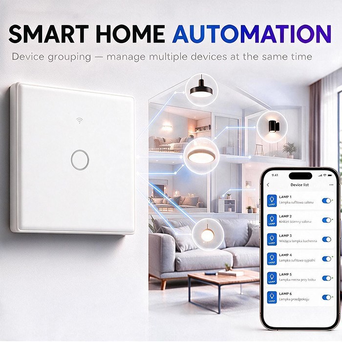 QOLTEC WŁĄCZNIK/WYŁĄCZNIK ŚWIATŁA | DOTYKOWY 1-KANAŁOWY | WI-FI | TIMER | TUYA | BIAŁY