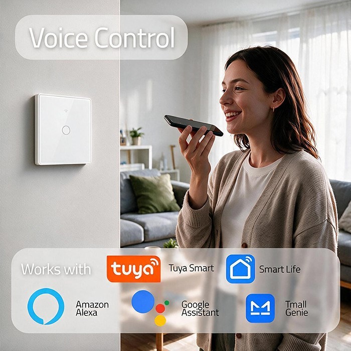 QOLTEC WŁĄCZNIK/WYŁĄCZNIK ŚWIATŁA | DOTYKOWY 1-KANAŁOWY | WI-FI | TIMER | TUYA | BIAŁY
