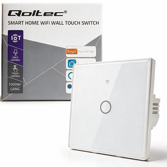 QOLTEC WŁĄCZNIK/WYŁĄCZNIK ŚWIATŁA | DOTYKOWY 1-KANAŁOWY | WI-FI | TIMER | TUYA | BIAŁY