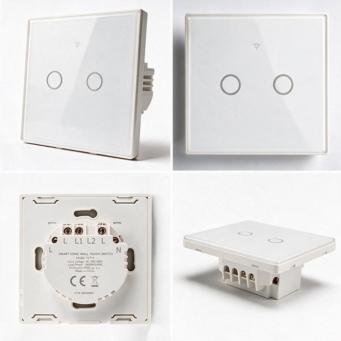 QOLTEC WŁĄCZNIK/WYŁĄCZNIK ŚWIATŁA | DOTYKOWY 2-KANAŁOWY | WI-FI | TIMER | TUYA | BIAŁY