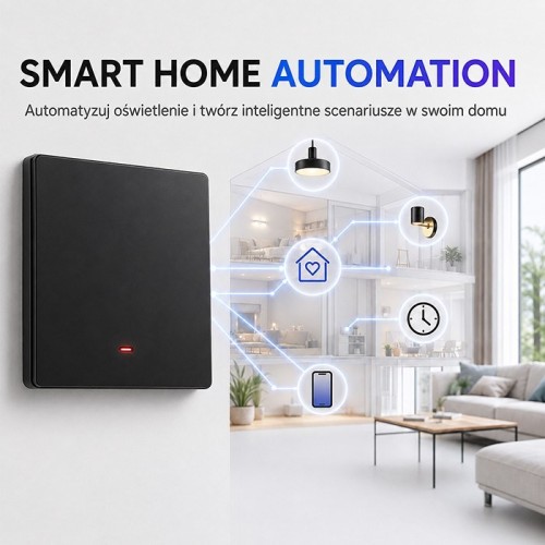 QOLTEC WŁĄCZNIK/WYŁĄCZNIK ŚWIATŁA | 1-KANAŁOWY | WI-FI | TIMER | TUYA | CZARNY