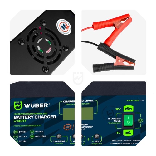 Prostownik mikroprocesorowy 6-12V 15A + ładowarka do akumulatora W14017 WUBER