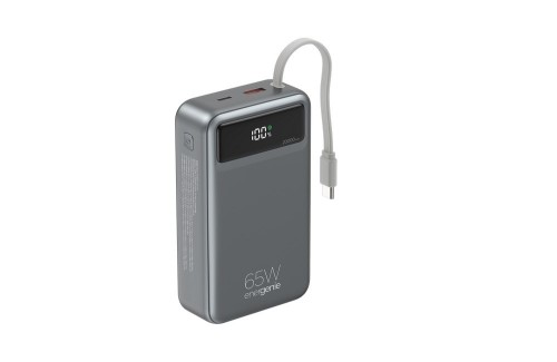 Gembird PB20-PD65-LCD-01 Powerbank 65W, szybkie ładowanie, zintegrowane kable, 20000 mAh, czarny