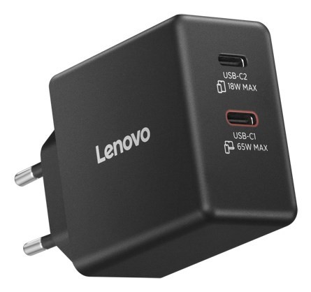 Podwójna ładowarka Lenovo USB-C 65 W GaN — UE | Złącze USB-C | Ładowarka