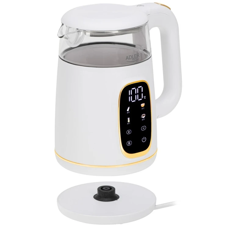 Adler AD 1305WG czajnik elektryczny 1,7 l 2200 W Przezroczysty, Złoto, Biały