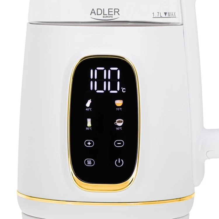 Adler AD 1305WG czajnik elektryczny 1,7 l 2200 W Przezroczysty, Złoto, Biały