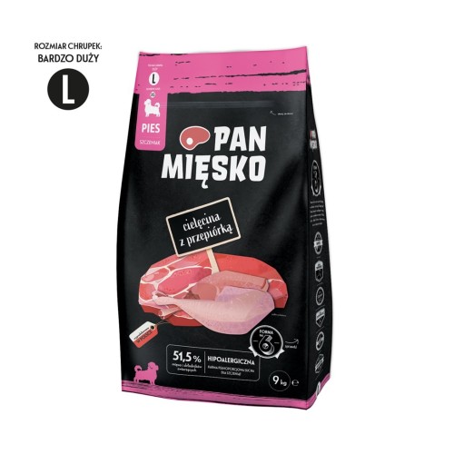 PAN MIĘSKO Cielęcina z przepiórką L - sucha karma dla szczeniąt - 9kg