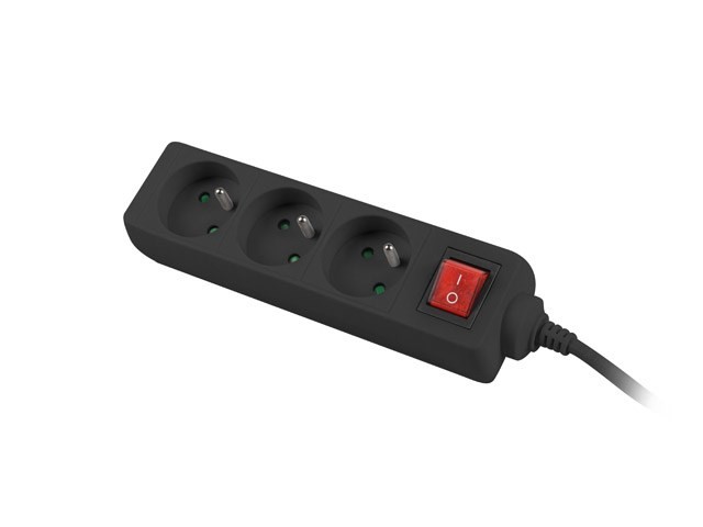 LANBERG LISTWA PRZEDŁUŻACZ 3M 3X 230V PL Z WYŁĄCZNIKIEM KABEL WYKONANY Z PEŁNEJ MIEDZI CZARNA